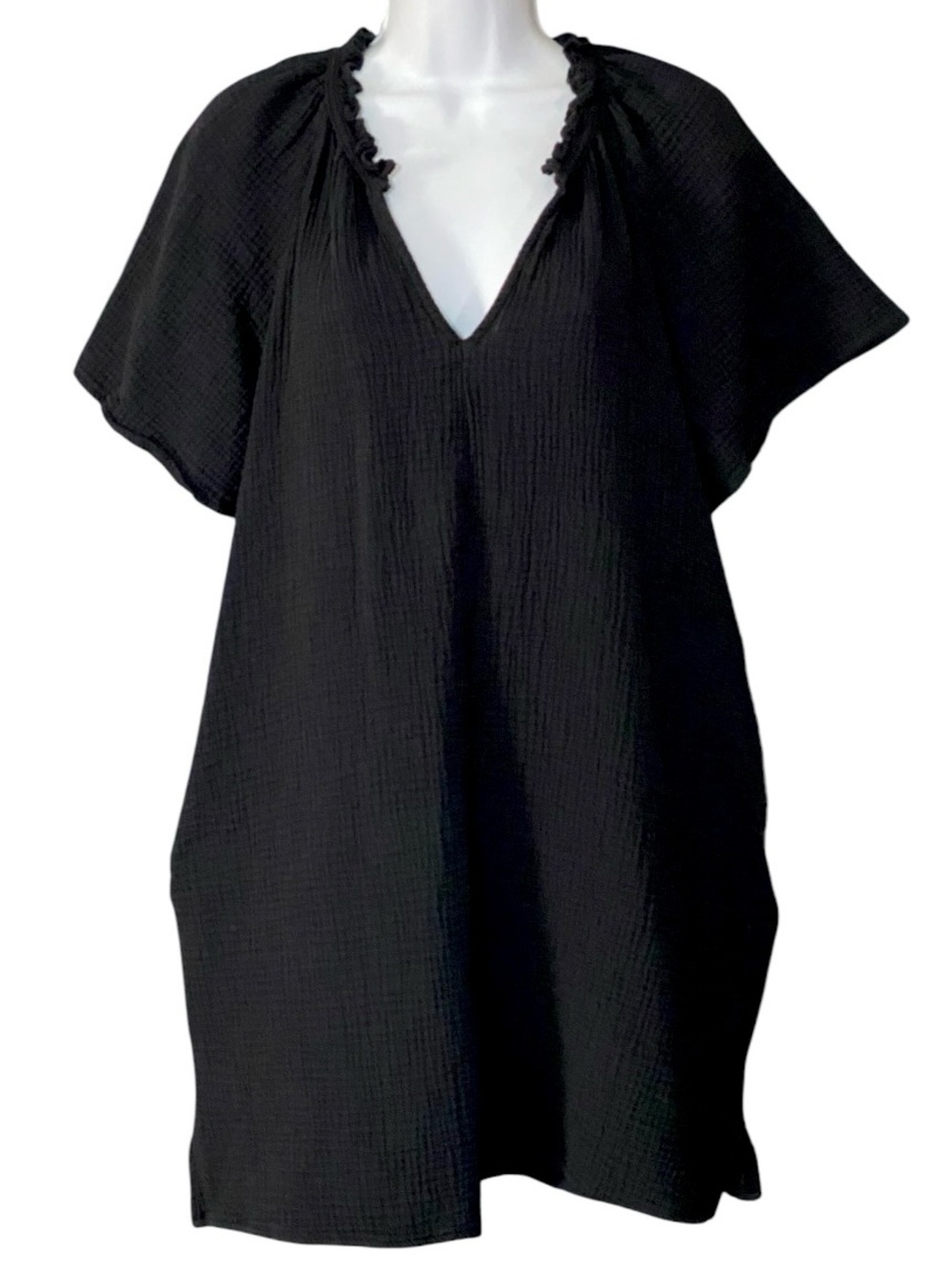 GAP Black Gauze Dress L 100% Cotton Beachy Boho Resort Coastal Relaxed Pockets - Picture 2 of 9